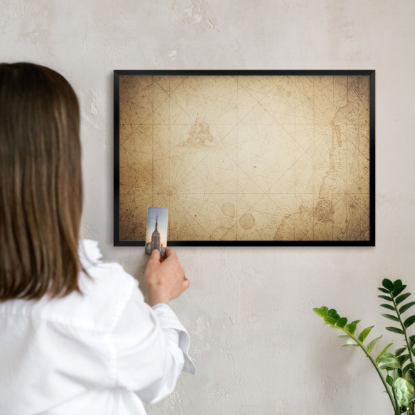 Magnetyczna tablica ozdobna w czarnej ramie, Antyczna mapa 60x40, 7990870