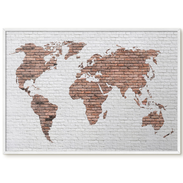 Ozdobna tablica na magnesy w białej ramie, Ceglana mapa 100x70, 7990897