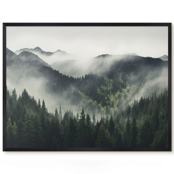 Tablica magnetyczna z nadrukiem w czarnej ramie, Zielone góry 80x60, 7999535