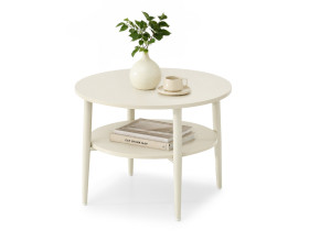 Elegancki stolik kawowy 60 cm kremowy z półką okrągły RENNE-S