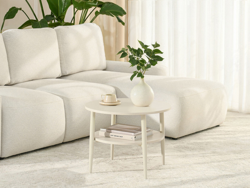 Elegancki stolik kawowy 60 cm kremowy z półką okrągły RENNE-S, 8030255