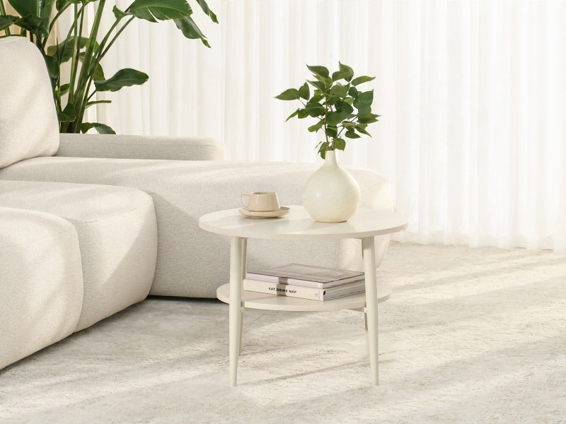 Elegancki stolik kawowy 60 cm kremowy z półką okrągły RENNE-S, 8030256