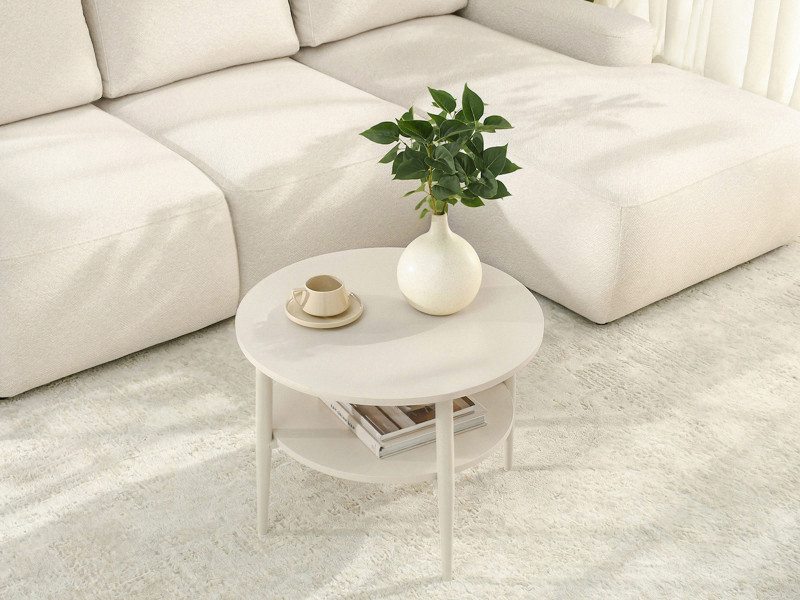 Elegancki stolik kawowy 60 cm kremowy z półką okrągły RENNE-S, 8030257