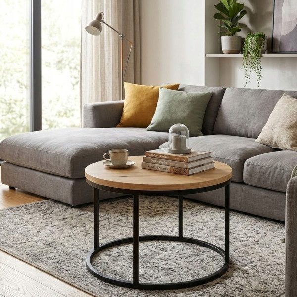 Stolik Kawowy Okrągły ORI 60 cm Dąb Artisan do Salonu Sypialni Nowoczesny, 8053072