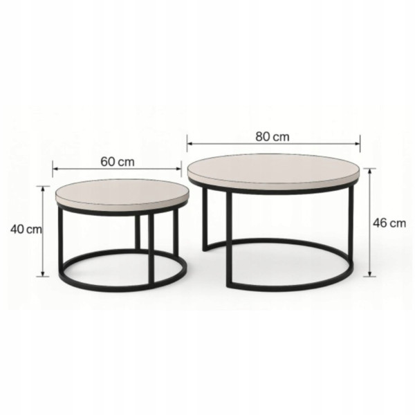 Zestaw Stolików Kawowych Okrągłych 2w1 80/60 Dąb Craft Złoty do Sypialni, 8053076