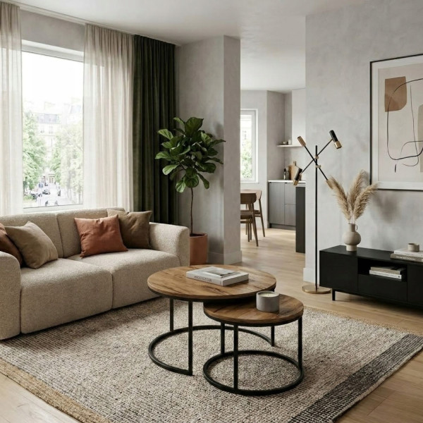 Zestaw Stolików Kawowych Okrągłych 2w1 80/60 Dąb Craft Złoty do Sypialni, 8053077