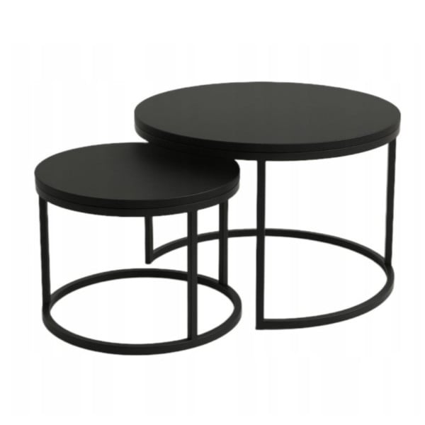 Zestaw Stolików Kawowych Okrągłych 2w1 80/60 Czarny Mat Loft Do Salonu, 8053135