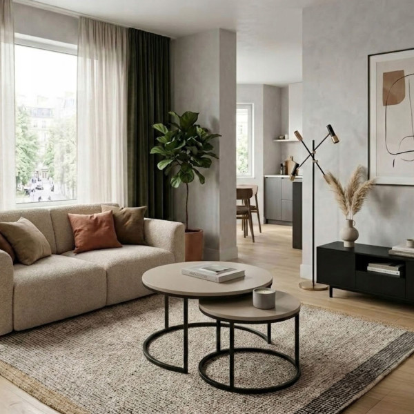 Zestaw Stolików Kawowych Okrągłych 2w1 80/60 Kaszmir Beżowy Eleganckie, 8053148