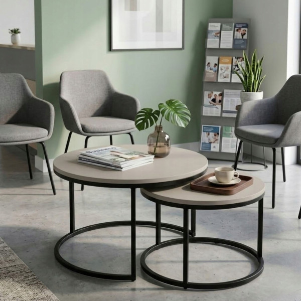 Zestaw Stolików Kawowych Okrągłych 2w1 80/60 Kaszmir Beżowy Eleganckie, 8053149