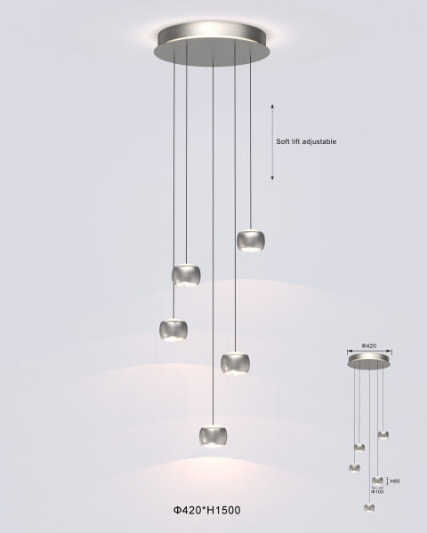 Lampa wisząca piątka okrągła Quiberon, 8054327