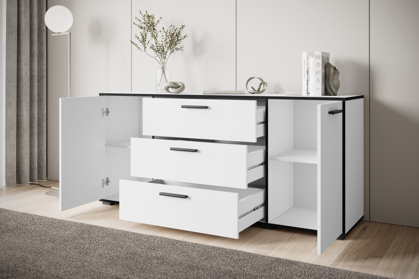 Komoda TOGA 150 cm biały z czarnymi krawędziami, 8064551