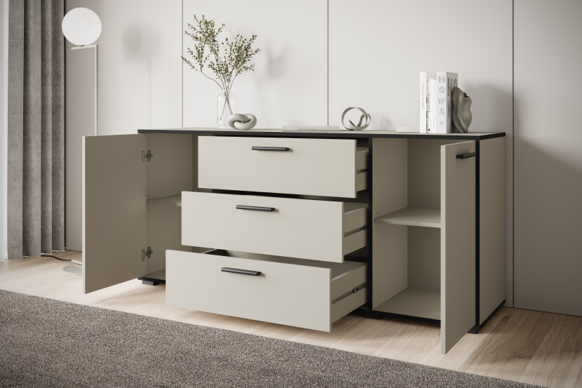 Komoda TOGA 150 cm kaszmirowy beż z czarnymi krawędziami, 8064659