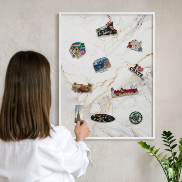 Tablica magnetyczna ozdobna w białej ramie, Marmur elegancja 80x60, 8076290