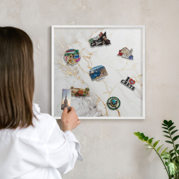 Tablica magnetyczna ozdobna w białej ramie, Marmur elegancja 50x50, 8076514