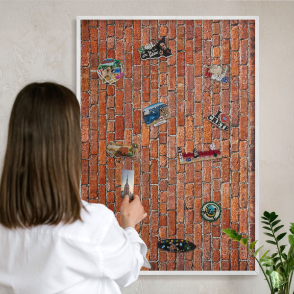 Ozdobna tablica na magnesy w białej ramie, Ceglany motyw 100x70 Wallfluent, 8082366