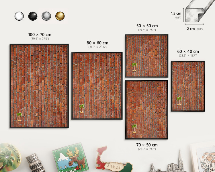 Ozdobna tablica na magnesy w czarnej ramie, Ceglany motyw 60x40 Wallfluent, 8083229