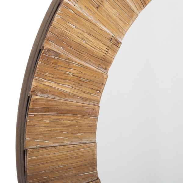 Okrągłe lustro ścienne w drewnianej ramie 83 cm naturalne boho, 8125962