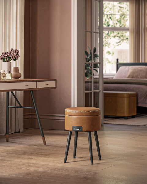 Okrągły stolik pufa ze schowkiem brązowy eco skóra loft, 8131925