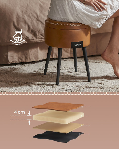 Okrągły stolik pufa ze schowkiem brązowy eco skóra loft, 8131930