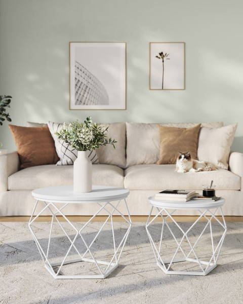 Zestaw 2 stolików kawowych okrągłych białych nowoczesnych glamour, 8132233