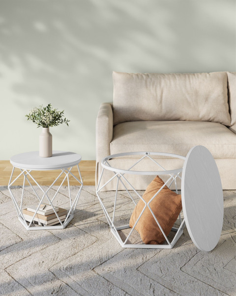 Zestaw 2 stolików kawowych okrągłych białych nowoczesnych glamour, 8132236