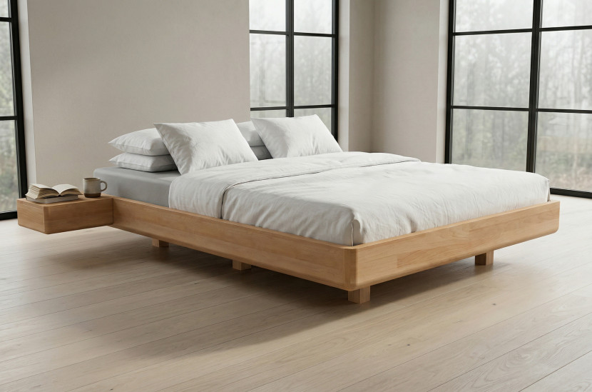 Łóżko lewitujące bukowe Visby LENA FLAT z szafkami / 180x200, naturalny, 8146394