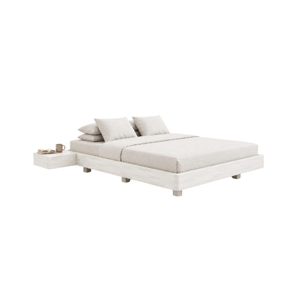 Łóżko lewitujące bukowe Visby LENA FLAT z szafkami / 200x200, biały, 8146414