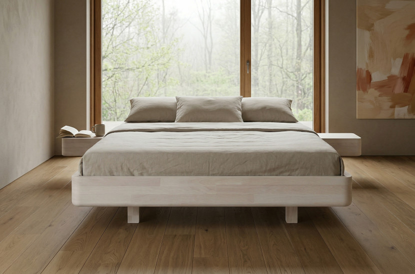 Łóżko lewitujące bukowe Visby LENA FLAT z szafkami / 200x200, biały, 8146417