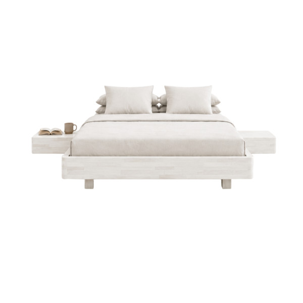 Łóżko lewitujące bukowe Visby LENA FLAT z szafkami / 200x200, biały, 8146419