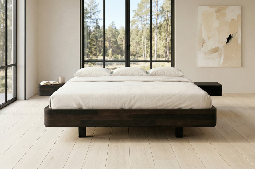 Łóżko lewitujące bukowe Visby LENA FLAT z szafkami / 120x200, palisander, 8146438