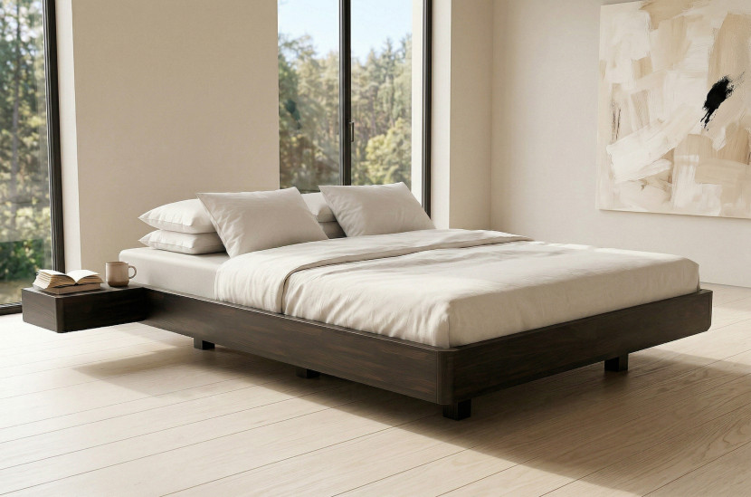 Łóżko lewitujące bukowe Visby LENA FLAT z szafkami / 200x200, palisander, 8146450