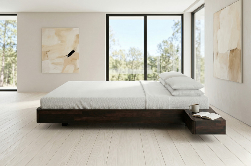 Łóżko lewitujące bukowe Visby LENA FLAT z szafkami / 200x200, palisander, 8146453