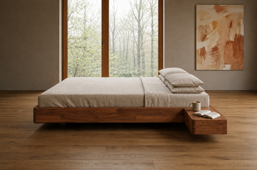 Łóżko lewitujące bukowe Visby LENA FLAT z szafkami / 120x200, orzech, 8146502
