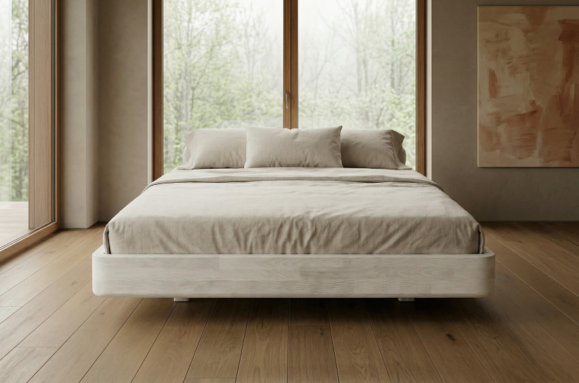 Łóżko lewitujące bukowe Visby LENA FLAT bez szafek / 160x200, biały, 8146543