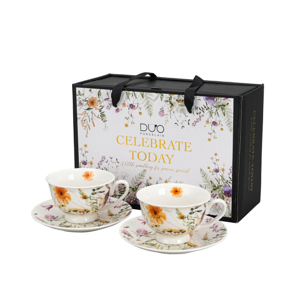 Komplet 2 filiżanek ze spodkami PANSY 250 ml porcelana kwiatowy, 8147330