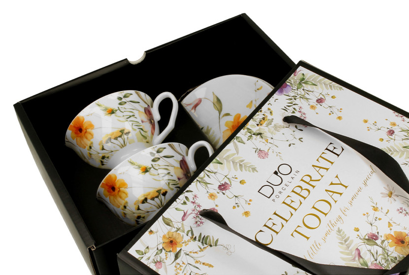 Komplet 2 filiżanek ze spodkami PANSY 250 ml porcelana kwiatowy, 8147331