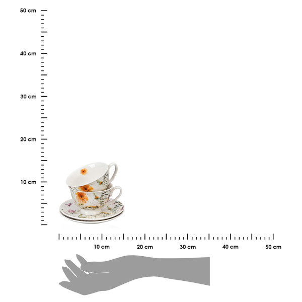 Komplet 2 filiżanek ze spodkami PANSY 250 ml porcelana kwiatowy, 8147332