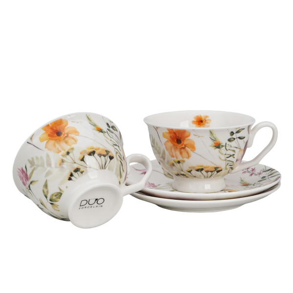 Komplet 2 filiżanek ze spodkami PANSY 250 ml porcelana kwiatowy, 8147335