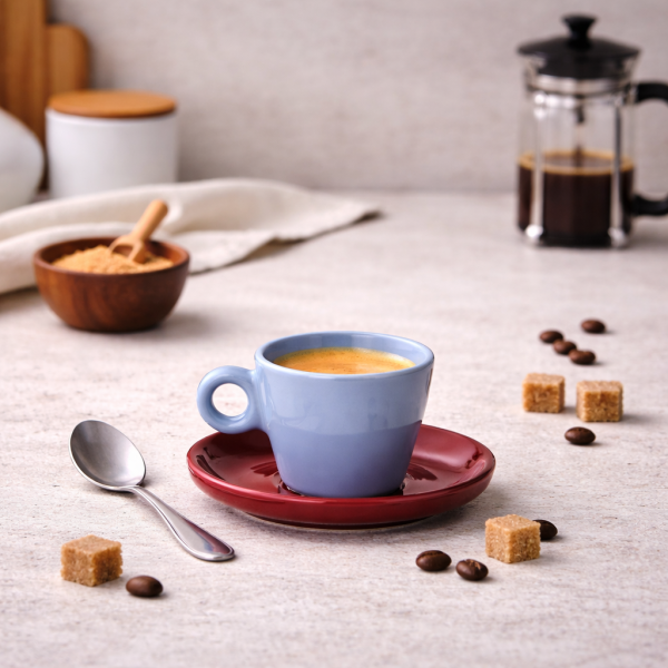 Filiżanka do espresso Echo 100 ml niebieska z czerwonym spodkiem, 8147367