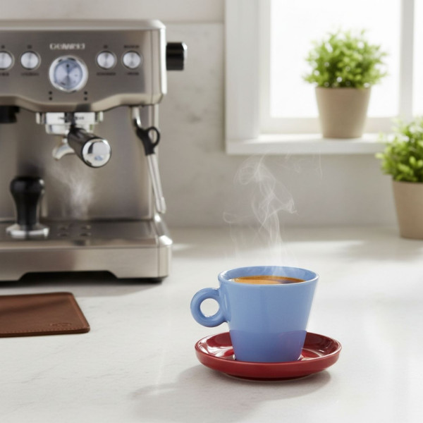 Filiżanka do espresso Echo 100 ml niebieska z czerwonym spodkiem, 8147369