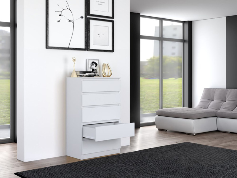 Komoda Malwa z pięcioma szufladami 70 cm biała, 8149037