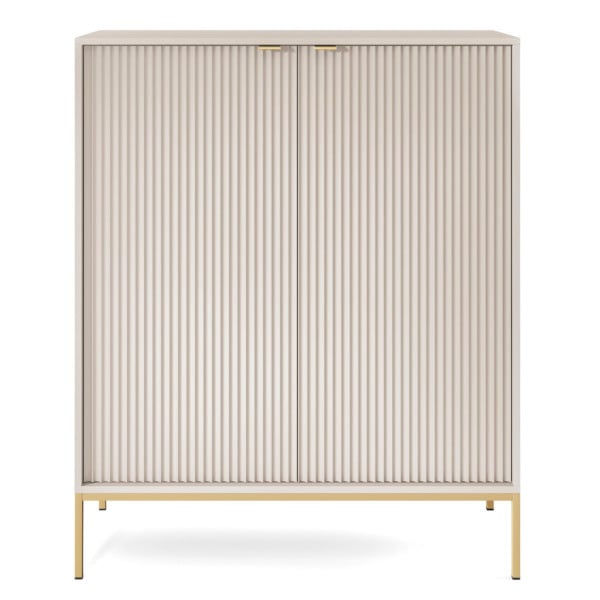 Komoda wysoka Vellore kaszmir z ryflowanymi frontami i złotym stelażem, 8149155
