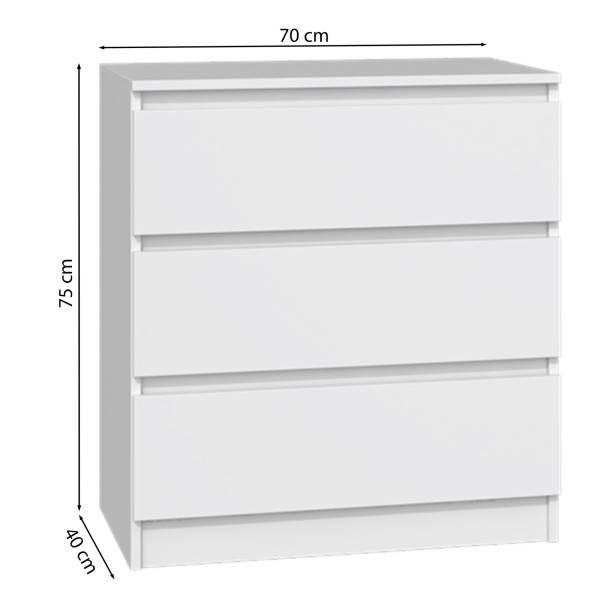 Komoda Malwa z trzema szufladami 70 cm biała, 8175834