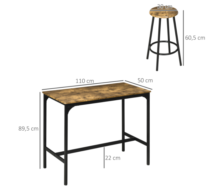 Zestaw mebli barowych stół 110x50x89,5cm i 4 hokery 30x60,5cm, 8175923