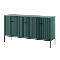 Komoda trzydrzwiowa Vellore 154 cm zielona ryflowany front, czarny stelaż