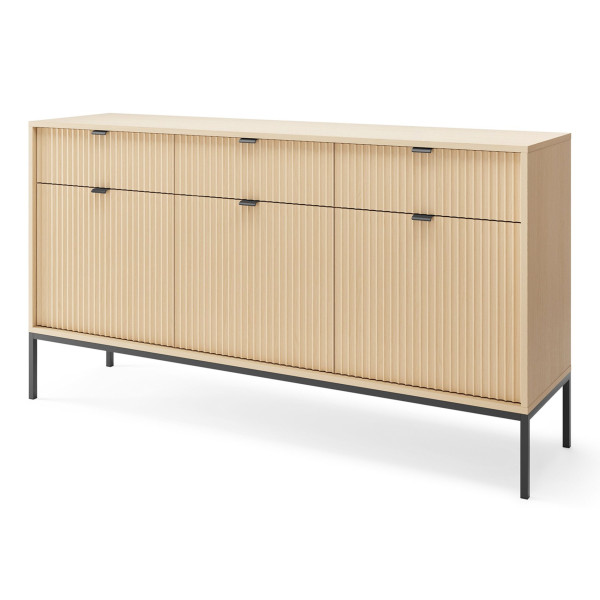 Komoda trzydrzwiowa Vellore trzy szuflady 154 cm dąb vicenza czarne nóżki, 8176052