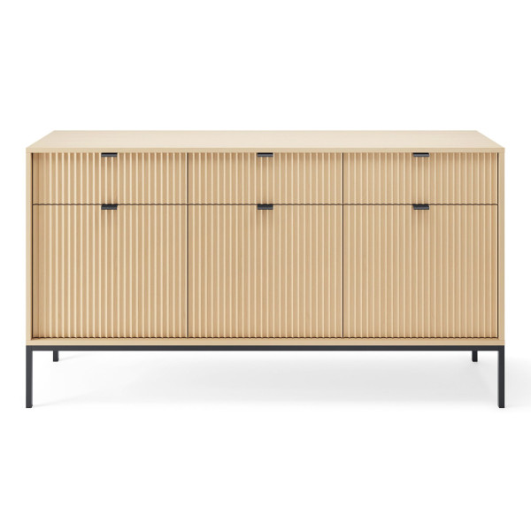 Komoda trzydrzwiowa Vellore trzy szuflady 154 cm dąb vicenza czarne nóżki, 8176057