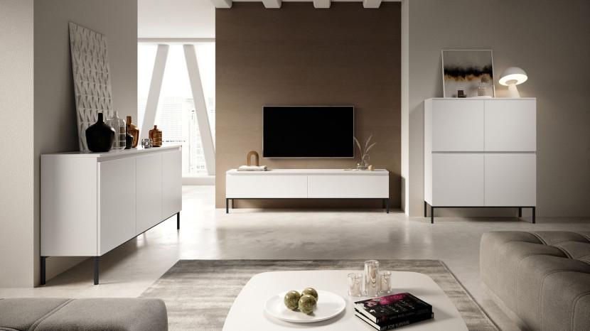 Komoda trzydrzwiowa Bemmi 150 cm biała z czarnymi nogami, 8176078
