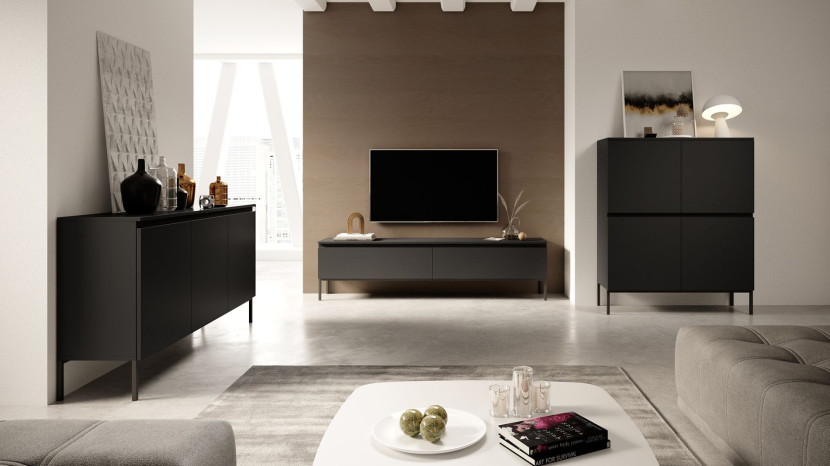 Komoda trzydrzwiowa Bemmi 150 cm czarna z czarnymi nogami - Selsey Design, 8176112