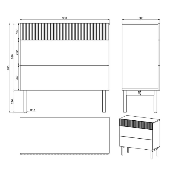 Komoda Nolie z trzema szufladami 90 cm Dąb Olejowany - Selsey design, 8176122